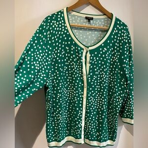 Talbot’s cardigan, Kelly green and cream, 2x